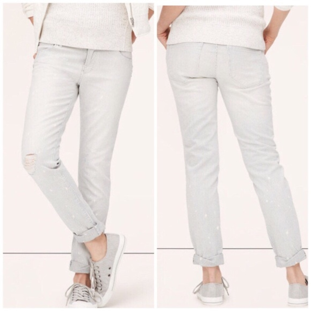 Loft Distressed Stripe Relaxed Skinny Jeans